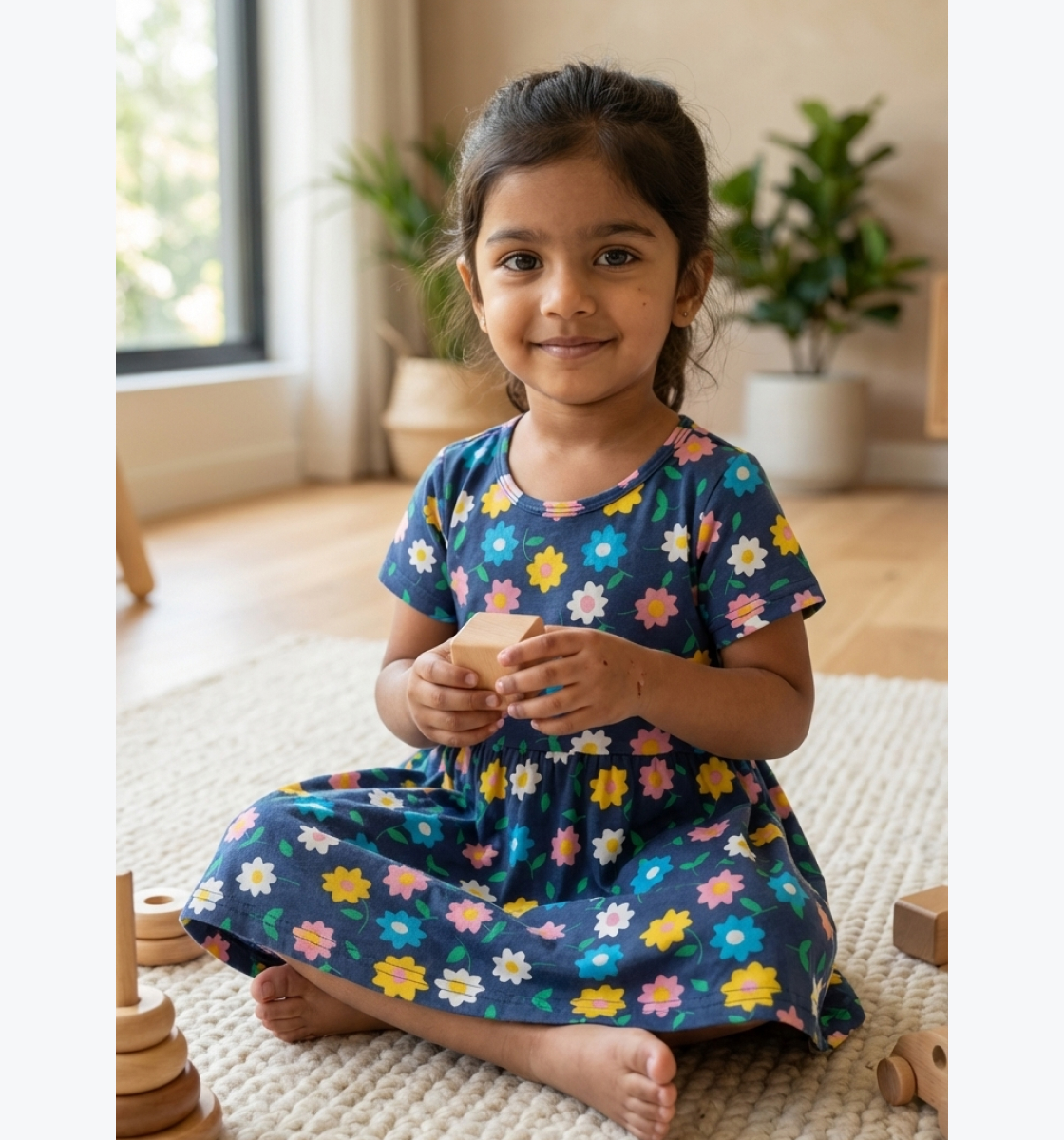 Girls Navy Floral Print Fit & Flare Dress