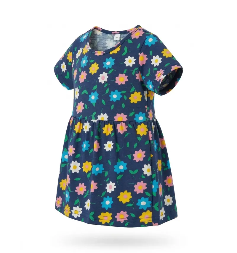 Girls Navy Floral Print Fit & Flare Dress Detail View 2