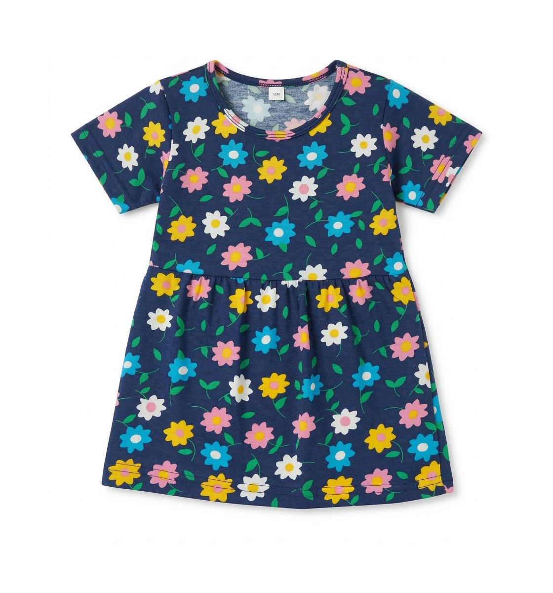 Girls Navy Floral Print Fit & Flare Dress Detail View 3