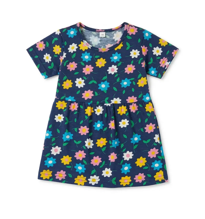 Girls Navy Floral Print Fit & Flare Dress Detail View 3