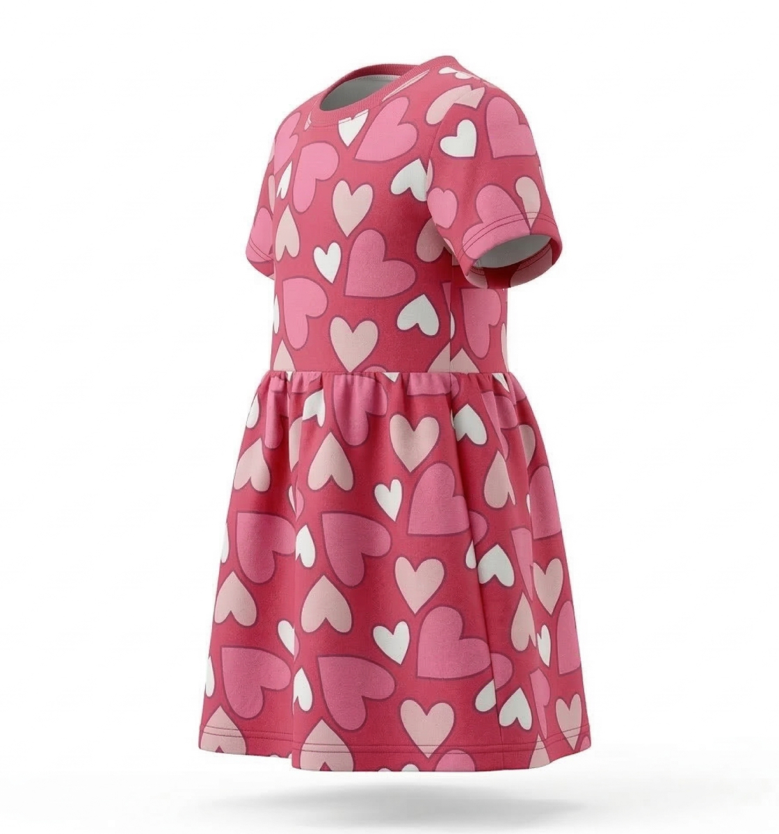 Girls Pink Heart Print Fit & Flare Dress Detail View 2