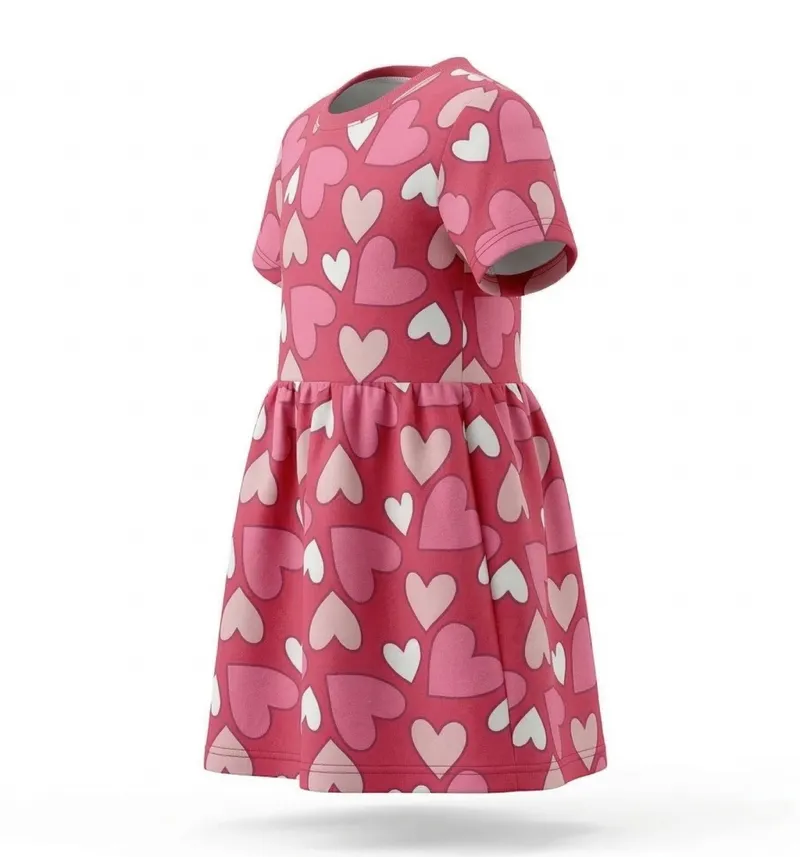 Girls Pink Heart Print Fit & Flare Dress Detail View 2