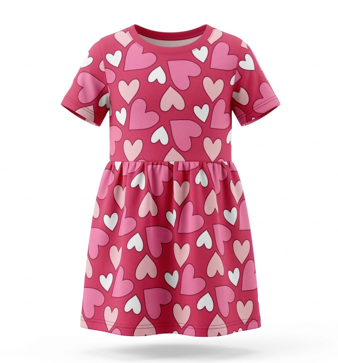 Girls Pink Heart Print Fit & Flare Dress Detail View 3