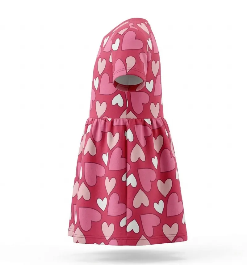 Girls Pink Heart Print Fit & Flare Dress Detail View 4