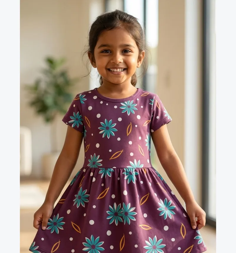 Girls Plum Floral Print Fit & Flare Dress