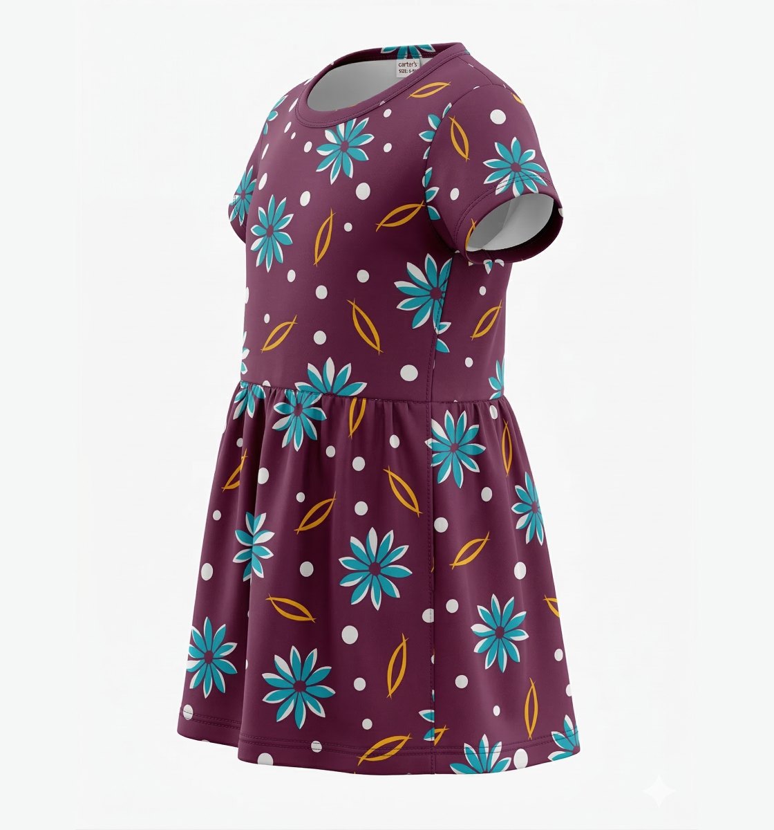 Girls Floral Print Fit & Flare Dress in Plum Detail View 3