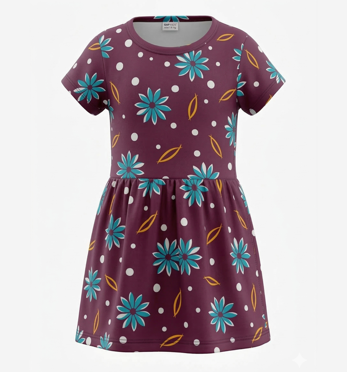 Girls Floral Print Fit & Flare Dress in Plum Detail View 4