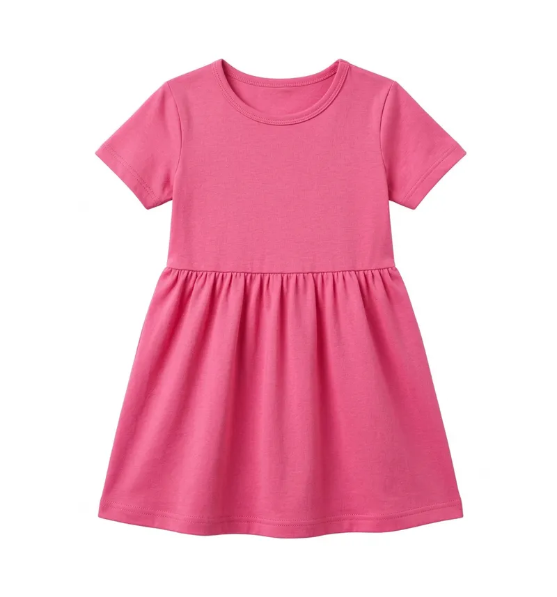 Girls Solid Pink Fit & Flare Dress Detail View 2