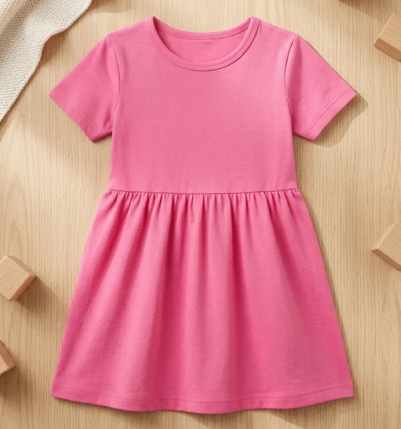 Girls Solid Pink Fit & Flare Dress Detail View 3