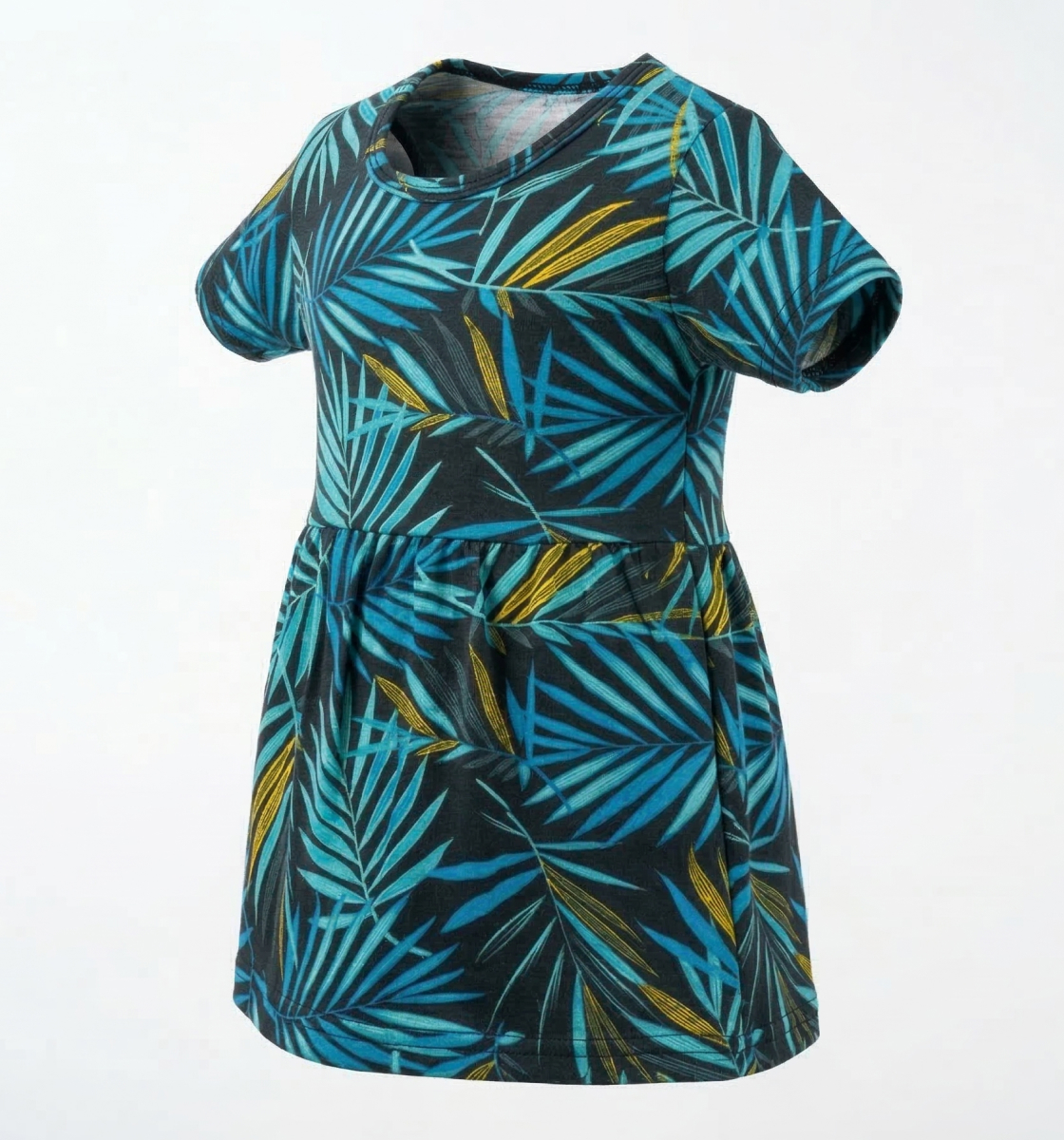Girls Tropical Leaf Print Fit & Flare Dress Detail View 2