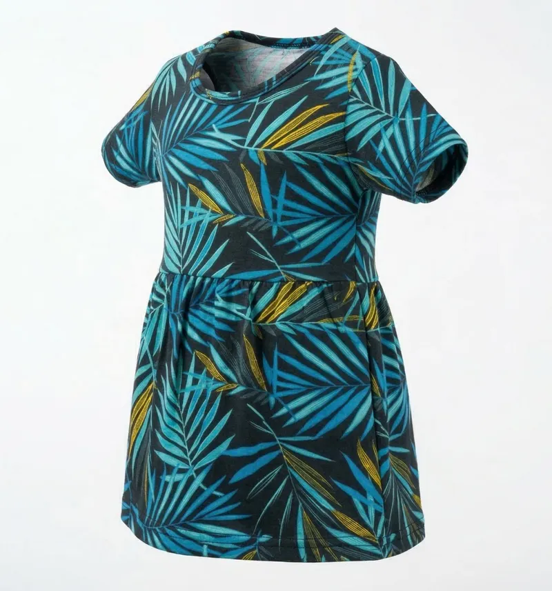 Girls Tropical Leaf Print Fit & Flare Dress Detail View 2