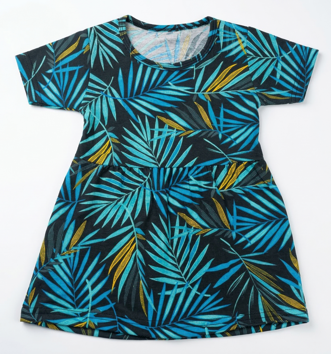 Girls Tropical Leaf Print Fit & Flare Dress Detail View 3