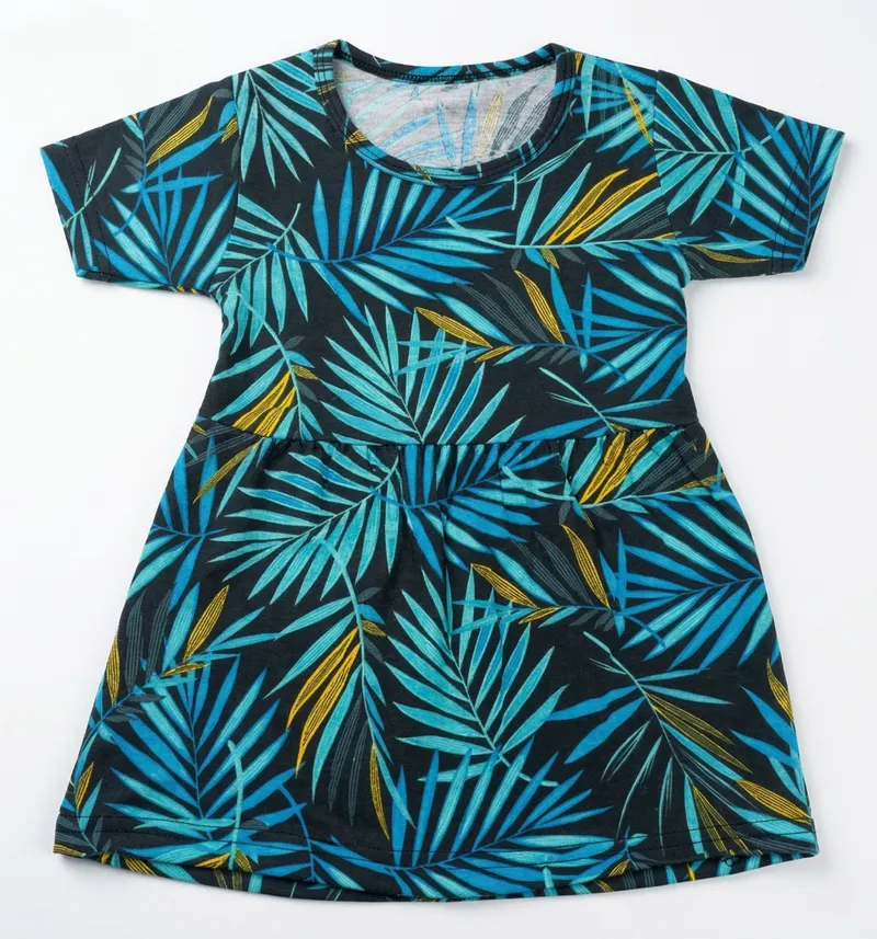 Girls Tropical Leaf Print Fit & Flare Dress Detail View 3