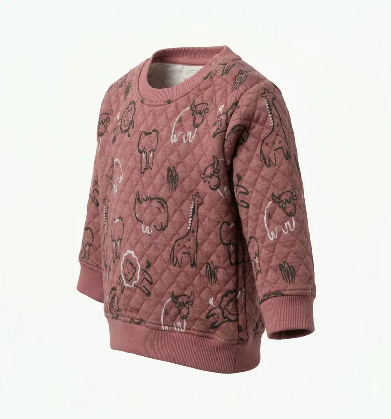 Toddler Quilted Safari Animal Print Sweatshirt in Dusty Rose